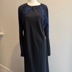 Black Abaya with Blue Flower Embroidery